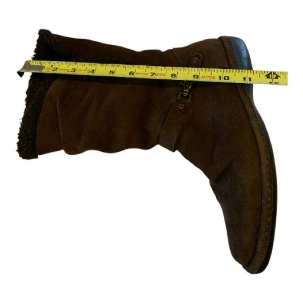 Lands End Warm Faux‎ Sherpa Winter Boots Chocolate Dark Brown Suede Size 7.5